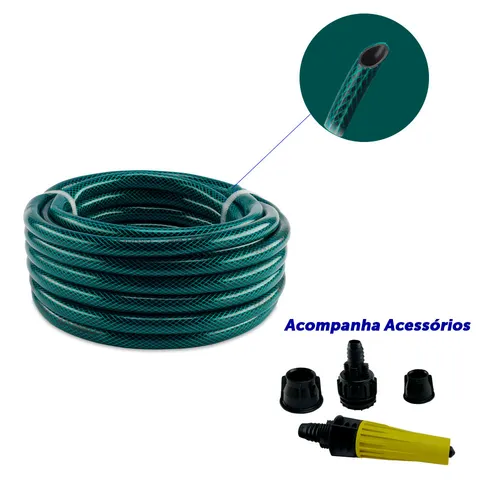 Mangueira Trançada 30m Slim Verde Engate+esguicho Force Line