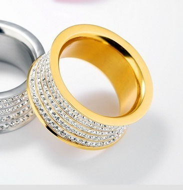 Imagen 3 de 10 de Anillo Pavé Acero Dorado - 693