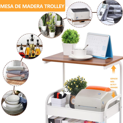 Carro de almacenaje metálico de 3 pisos con tablero de madera Zhenyue Multipurpose Organizer Cart color blanco