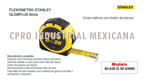 Flexometro Stanley Globplus De 8 Mts 30-626 Ó 30-626m S