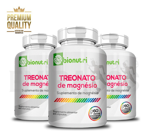 3x Magnesio 500mg Memória Foco 60 Cápsulas Sabor Sem Sabor Bionutri