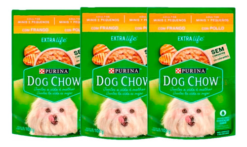 Dog Chow Pollo Alimento Húmedo Adultos Minis Pequeños 100gx3