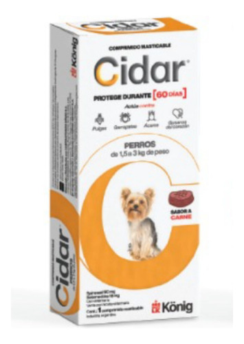 Cidar Pastilla Anti Pulgas Garrapatas Perros 1,5-3kg 60 Dias