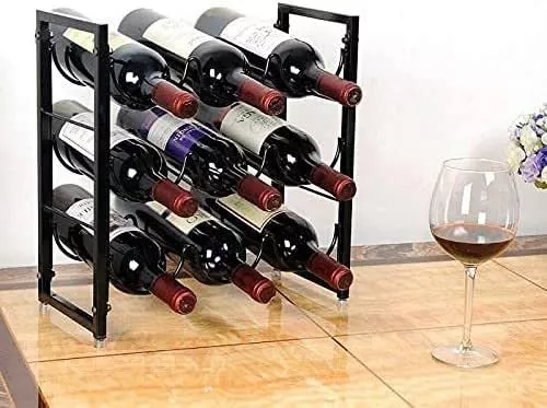 Botellero Ebiciaro Apilable Negro 3 Botellas Vino Metal 34x17x10