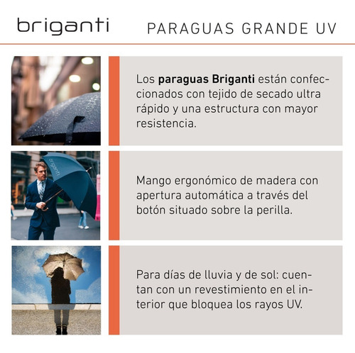 Paraguas Grande Madera Briganti Automático Lluvia Acc07256