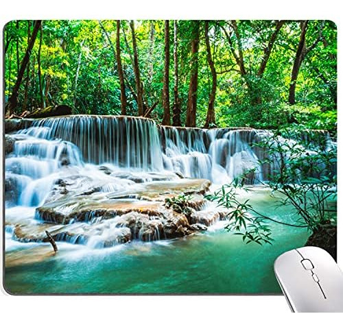 Mouse Pad, Forest Waterfall Natural Scenery Mouse Pad C...