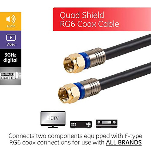 Ge 87653 Ultra Pro 12-ft Rg6 Cable Coaxial Quad Shield Con C