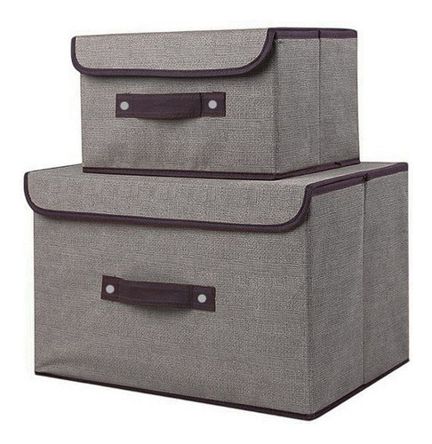 Set 2 Cajas Organizadoras De Tela Plegables Con Tapas Color Gris Liso