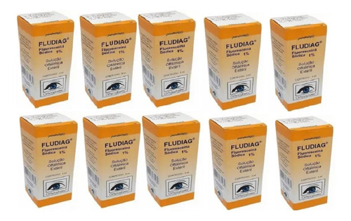 Kit 10 Colirios Fludiag Fluoresceina Sodica 1% 3 Ml Solução