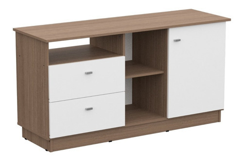 Mueble Rack De Tv Milenial Con Puertas Y Cajones Mosconi Color Carv Mezzo-blanco