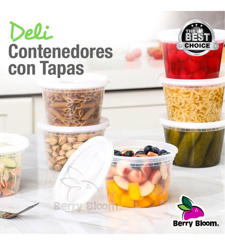 Berry Bloom 250 Envases para Alimentos Transparentes Reutilizables Deli: Tapas de Sellado Hermético, Ideales para Alimentos Fríos y Calientes, Apto para Microondas (16 onzas)