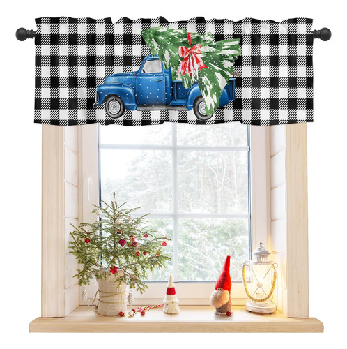 Cenefa Navidad Para Ventana Camion Azul Arbol Cortina Cocina