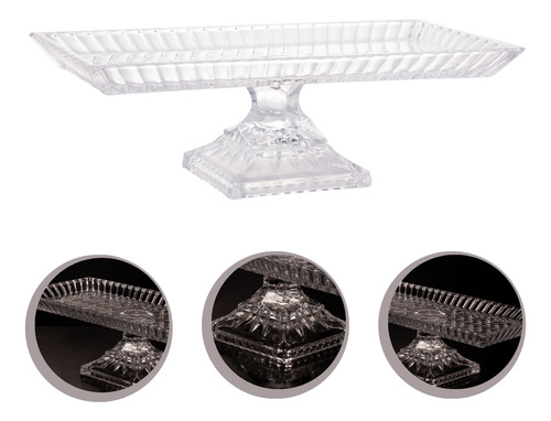 Travessa Cristal De Chumbo Transparente Retangular Com Pé