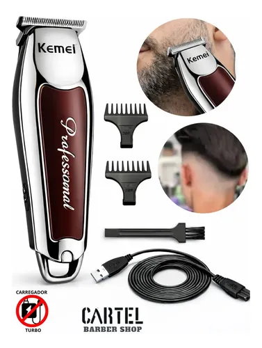 Máquina Profissional Cortar Cabelo E Barba Acabamento Sem Fio Prateado Com Marrom Bivolt 110/220