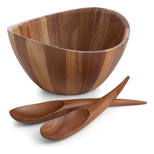 Nambe Gourmet Harmony - Juego De Ensalada De Madera De 3 Pie