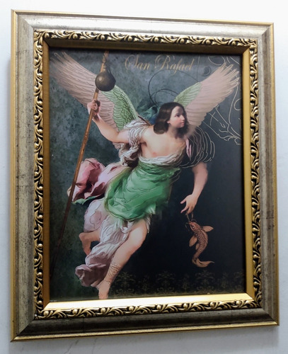 San Rafael Arcangel Enmarcado En Plata Y Oro 30 X 25 Cms