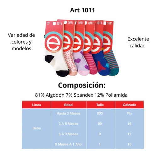 Pack X6 Medias Bebe Estampadas 1/2 Caña Elemento Art. 1011