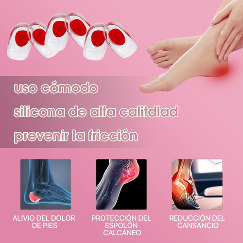 Talonera Espolón Calcáneo De Gel Plantilla Ortopedicas 3 Par Rojo M