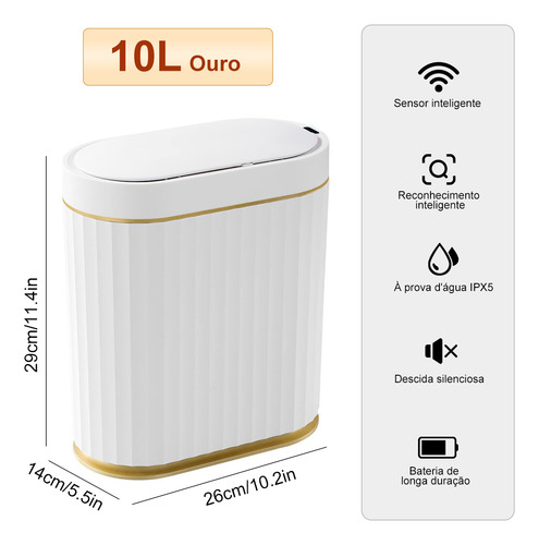 Lixeiras De 10 Litros Automática Com Sensor Borda Branco