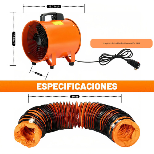 Ventilador Extractor Industrial 12 Pulg Con Ducto 10m 110v