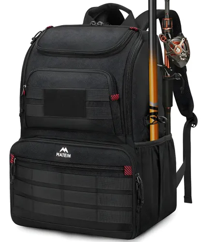 Mochila De Pesca, Mochila De Viagem Com Cooler Bolsa Impermeável Resistente Compartimentos Para Equipamento, Suportes... Liso