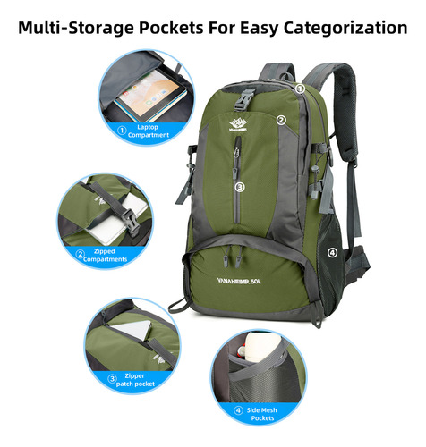 Mochila De Acampada, Senderismo, Viajes, 50 Litros, Almacena