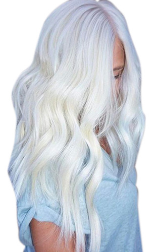 Peluca Blanca Natural Larga Y Rizada Para Mujer, Pelo Ondula