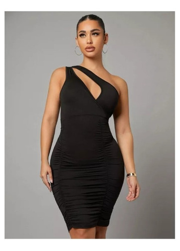 Vestido Ajustado Con Abertura De Un Hombro Fruncido