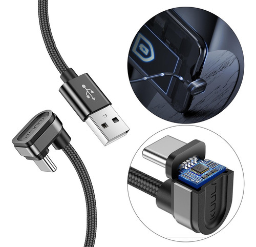 Cable De Cargador Usb Tipo C, En Forma De U De 180 Grados,