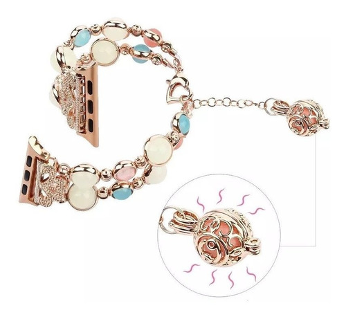 Extensible Correa Mujer Dorado Perlas Apple Watch 42/44mm Ancho De La Correa 45 Mm