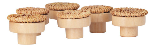 Perillas De Armario De Madera De Ratán, 6 Unidades, Redondas