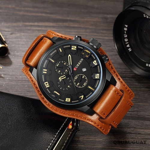 Imagen 3 de 7 de Reloj Grande Curren Hombre Malla Simil Cuero Gran Presencia