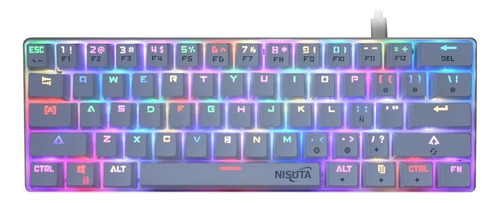 Teclado gamer Nisuta NSKBGZ61 QWERTY español España color blanco con luz RGB