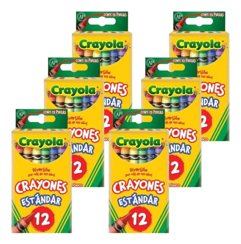 6 Cajas Con 12 Crayones Crayola Estandar Redondo Escolares 