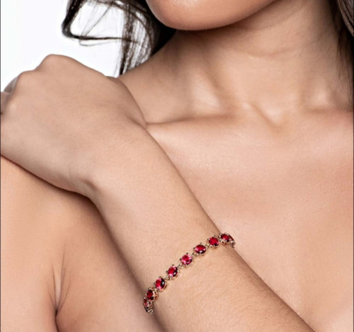 Pulseira Luxo Com Cristais Rosa Escuro Rommanel 551651 Lr