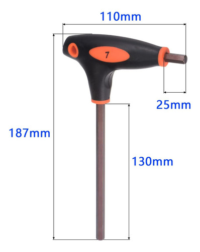 Unifizz De 7 Mm Metr T-handle Hex Key Dual Flat Flat Hexagon