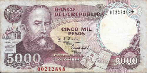 Colombia Reposición 5000 Pesos 3 Enero  1994