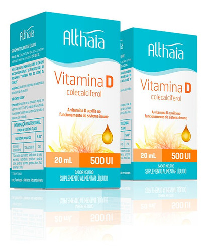 Kit 2 Vitamina D3 Colecalciferol 500 UI Althaia 20 ml.