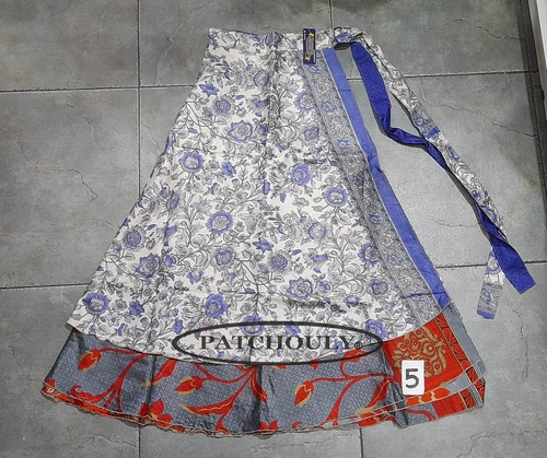 Imagen 5 de 9 de Pollera Larga Mil Formas Seda Hindú Estampada Doble Capa