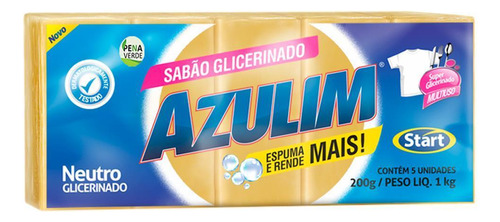 Sabão Em Barra Azulim Glicerinado 200g 5 Un Roupas / Louças