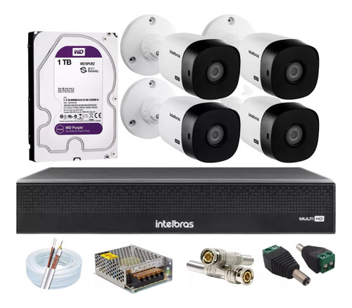 Kit Intelbras 4 Cam Vhl 1220b Fullhd Dvr 4ch 3004 1t Purple