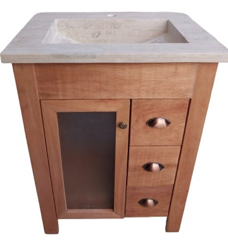 Vanitory Madera Maciza Eucalipto 70 Bacha Marmol Travertino