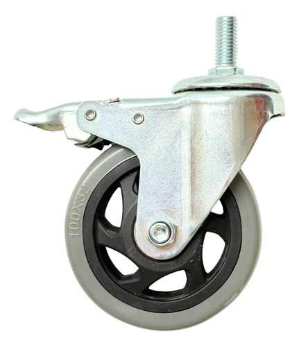 Pack 4 Rueda Pvc Gris Giratoria Con Hilo/freno 4 Pulgadas Gris