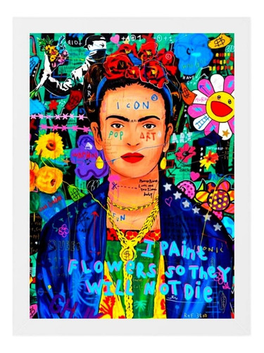 Quadro Sala Frida Kahlo Art10 Moldura Branca