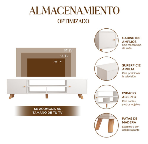 Repisa Mueble MPT01BE-B1 para Tv Centro de Entretenimiento Vintage Color Blanco