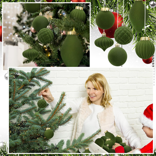Syhood 18 Pcs Velvet Verde Bolas De Navidad De Navidad