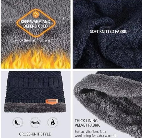 4 Set Gorro Y Cuello Invierno De Lana Con Interior Chiporro