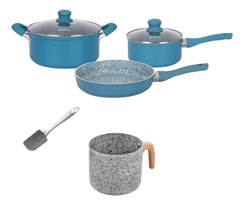 Set Hudson Olla Jarr Ceram 4mm Induccion 6pz Granito Azul