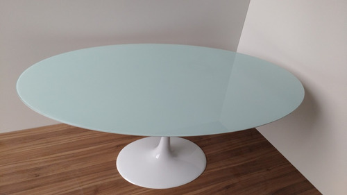 Mesa  Saarinen 1.80x 1.00 Tampo Madeira Laca + Vidro Branco