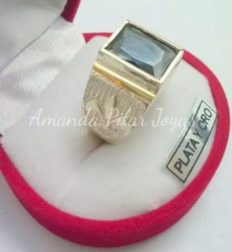 Importante Anillo Flor De Liz Hombre En Pta Y Oro C Piedra 